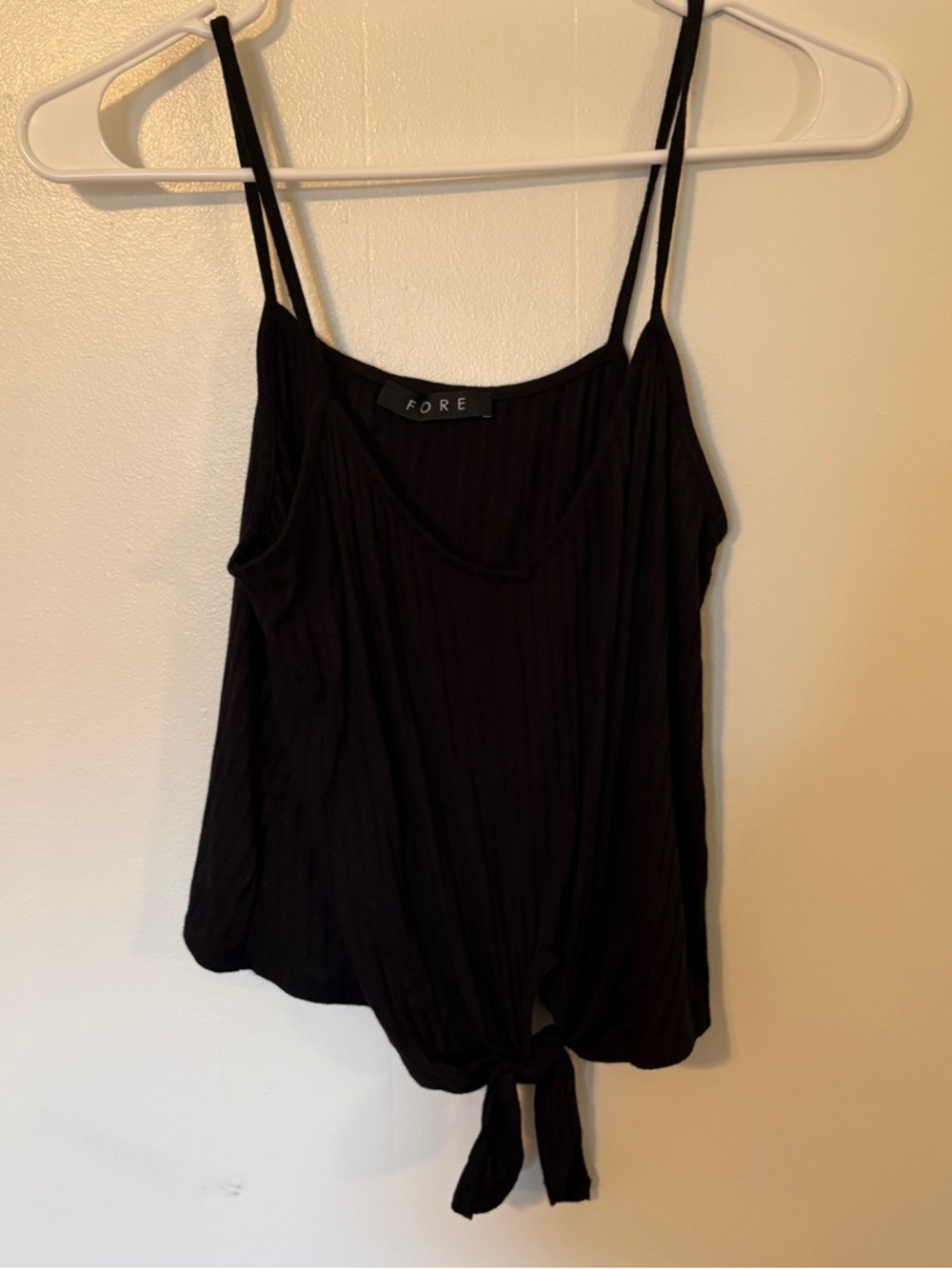 Black Fore Tank with Front Tie Detail and Ribbed Material